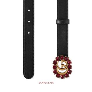 Leather belt with Double G and crystals 