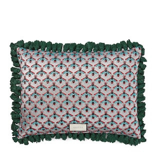 Velvet cushion with tiger embroidery