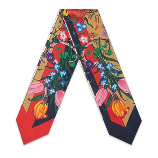 Flora Snake stripes print silk neck bow 