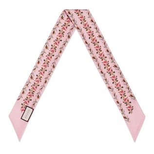Roses print silk neck bow 
