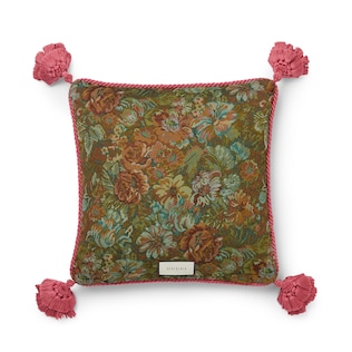 Velvet cushion with cat embroidery