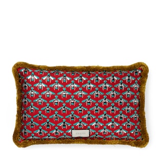 Velvet cushion with leopard embroidery