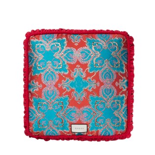 Velvet cushion with cat embroidery