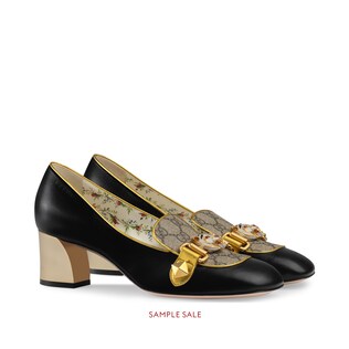 Leather and GG Supreme mid-heel pump