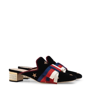 Embroidered velvet slide with Sylvie bow 