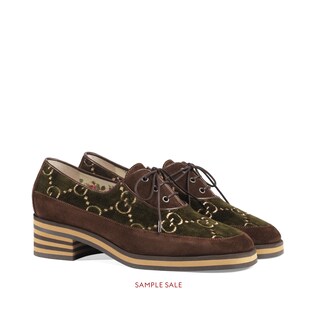 Suede and GG velvet mid-heel shoe