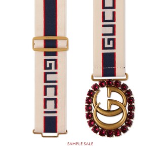 Gucci stripe belt with Double G and crystals 