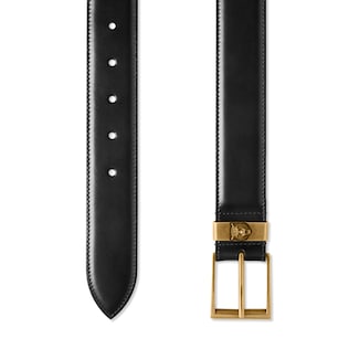 Leather belt with feline head