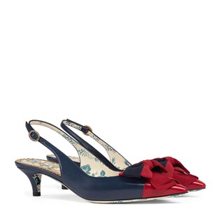 Leather sling-back pump with Web bow