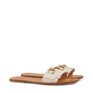 Fringe leather Horsebit slide