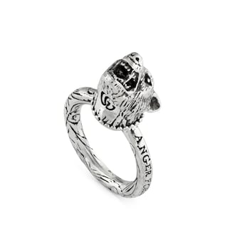 Anger Forest wolf head ring in silver