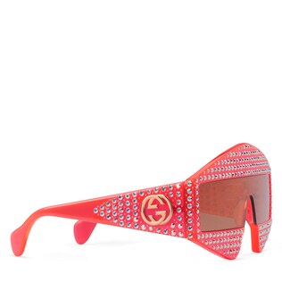 Rectangular-frame acetate sunglasses with crystals