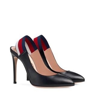 Leather Web slingback pump 
