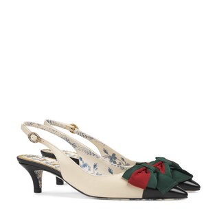 Leather sling-back pump with Web bow