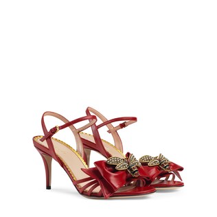 Leather mid-heel sandal with bow 