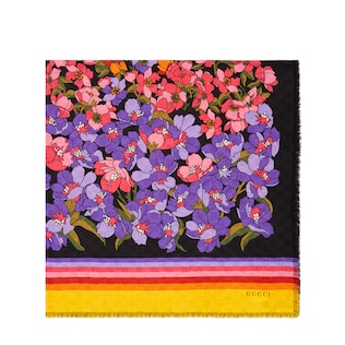 Degradé flowers print wool shawl