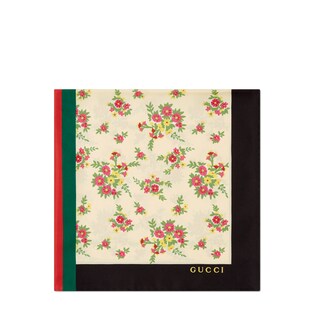Floral bouquet print silk scarf
