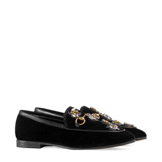 Gucci Jordaan velvet loafer with crystal bees