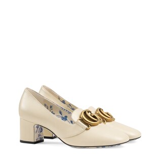 Leather mid-heel pump with Double G