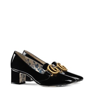 Patent leather mid-heel pump with Double G