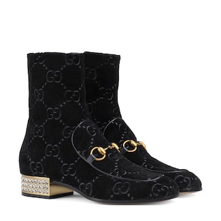 Horsebit GG velvet boot with crystals 