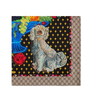 Spaniel dogs and vase print silk scarf