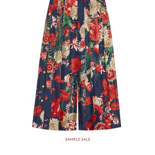 Spring bouquet silk pleated pant