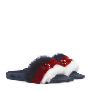 Children's Horsebit faux fur slides