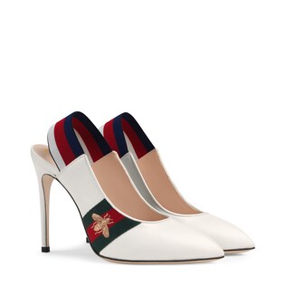Leather Web slingback pump 