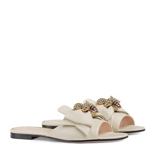 Leather slide with bow