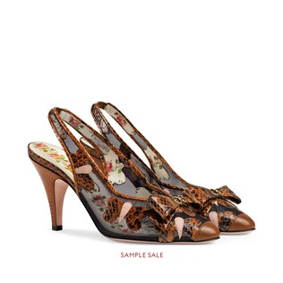 Snakeskin butterflies mid-heel slingback pump