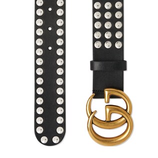 Studded leather belt with Double G buckle 