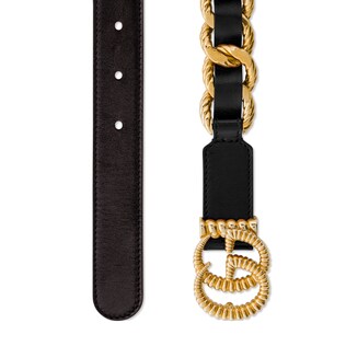 Leather belt with torchon Double G buckle