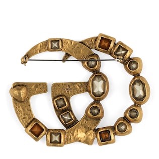 Crystal Double G brooch 