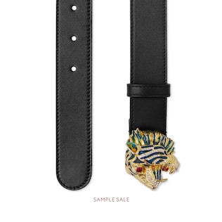 Leather belt with tiger head 