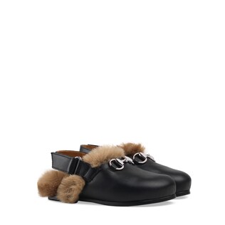 Toddler Horsebit leather slipper with faux fur