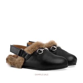 Children's Horsebit leather slipper with faux fur