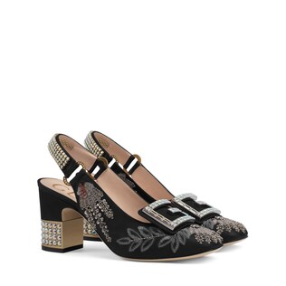 Moiré mid-heel pump with crystal G