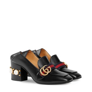 Leather mid-heel loafer