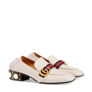 Leather mid-heel loafer