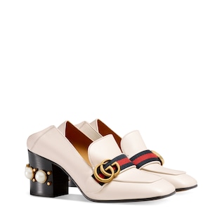 Leather mid-heel loafer