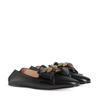 Leather ballet flat with bow 