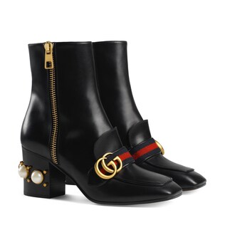 Leather mid-heel ankle boot