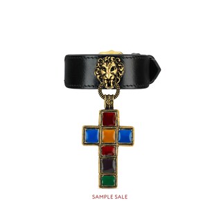 Leather bracelet with cross pendant