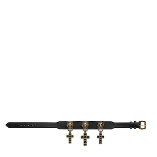 Leather choker with cross pendants