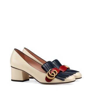 Leather mid-heel pump with Double G