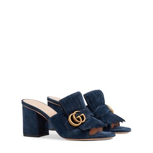 Suede mid-heel slide with Double G