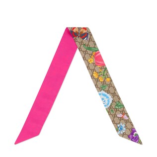 GG silk neck bow with Flora print