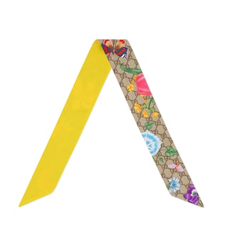 GG silk neck bow with Flora print
