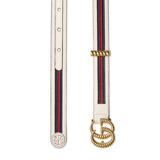 Leather belt with torchon Double G buckle